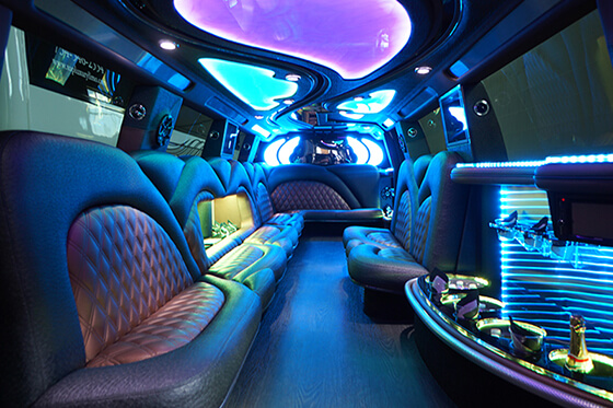 Limo interior with bright LED lights