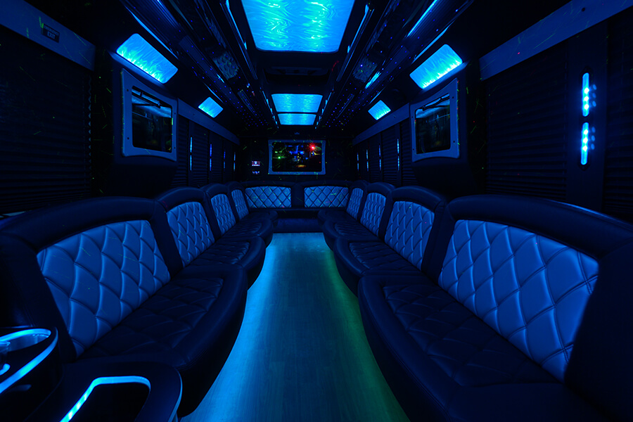 clean interior design inside our party buses