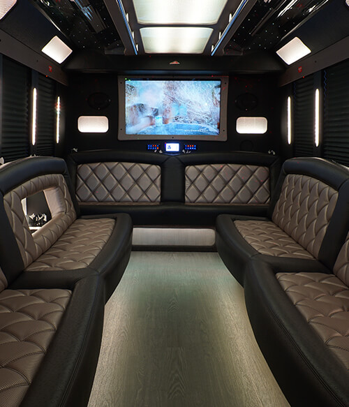Lake Tahoe limo bus with elegant interior